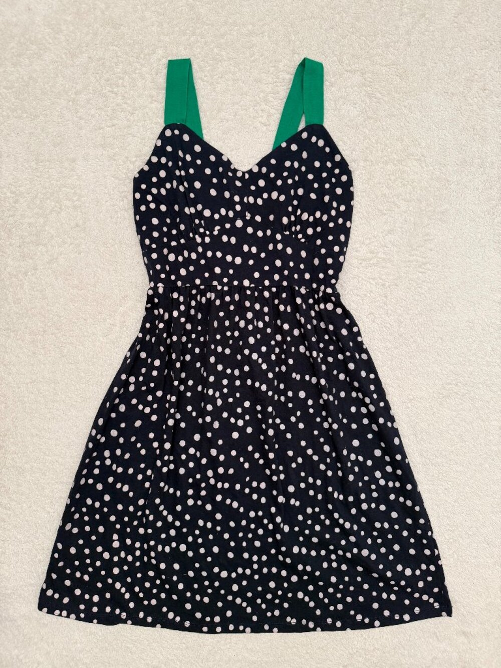 Polka Dot Sleeveless Dress with Green Straps